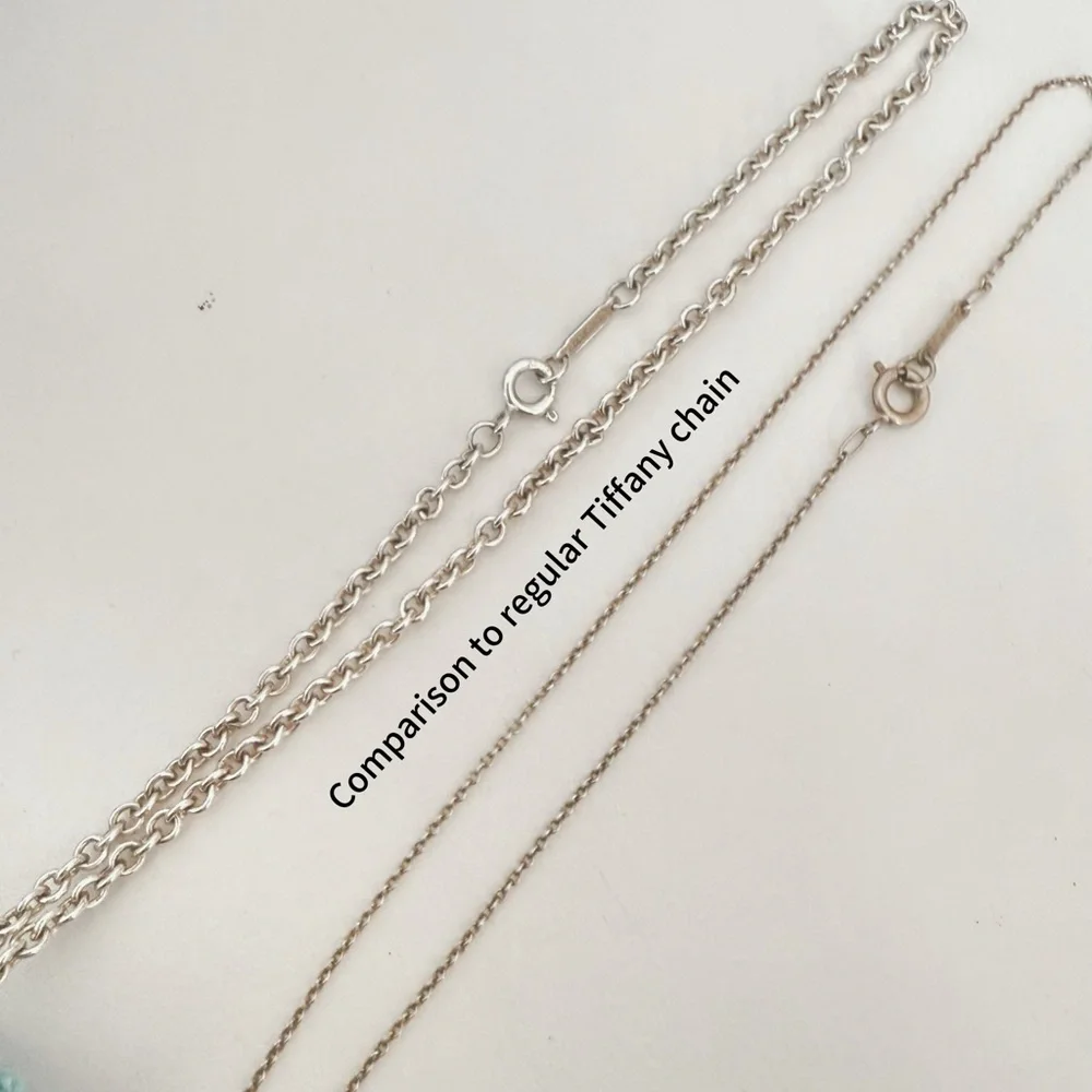 Tiffany&Co. Blue Splash Enamel Heart Pendent Necklace 16 in Thick Chain Silver - Picture 6 of 7